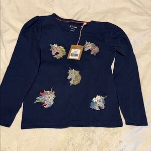 New w tag Mini Boden Girls Long Sleeve Shirt Unicorns Embroidery Appliqué 6/7
